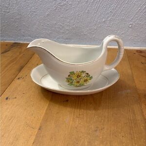Charming Cream Gravy Boat with Floral Design Staffordshine w/dipping Cup  VTG